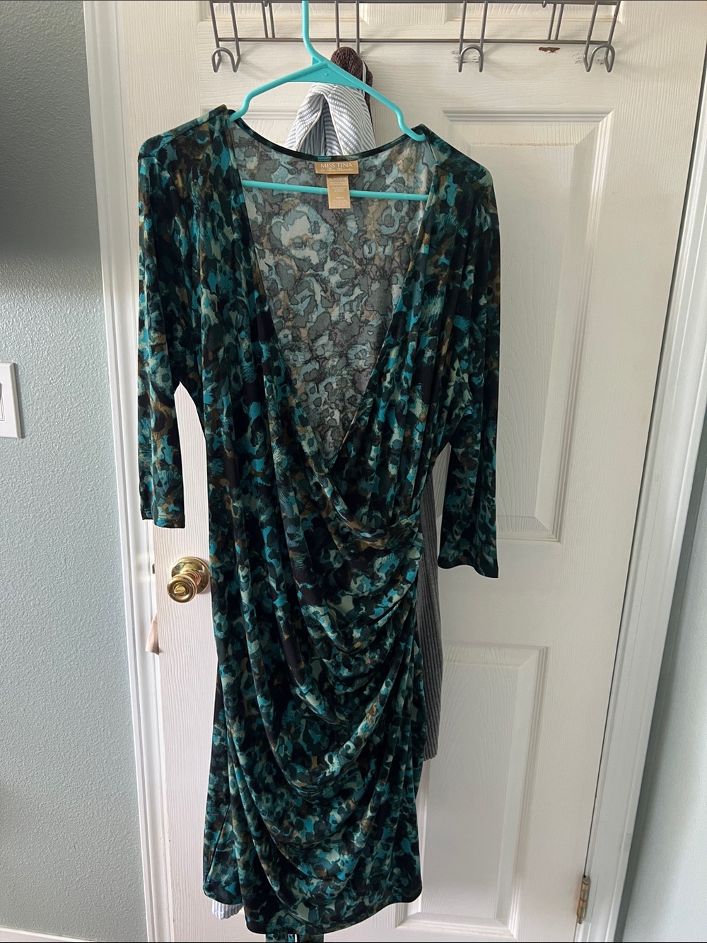Miss Tina Teal & Black Printed Wrap-Style Midi Dress